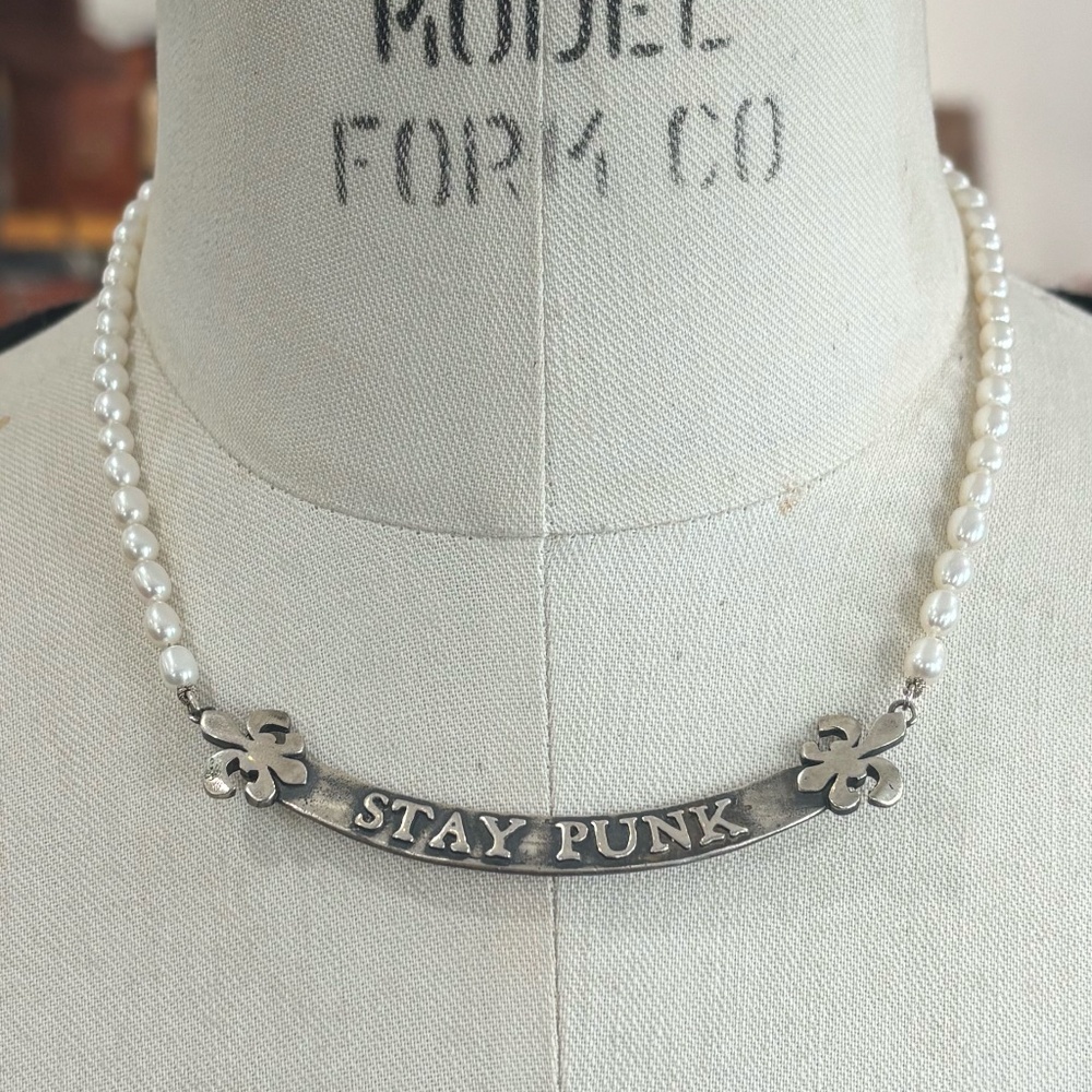 Coreterno Freshwater Pearl and Sterling Silver "STAY PUNK" Necklace